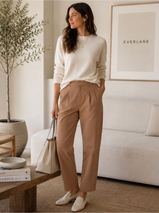 Everlane Pants - EVERLANE High Rise Straight Leg Casual Pants Pleated 100% Cotton Size 4